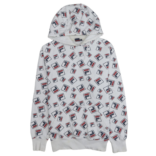 Fila Womens White Multicolour Logo Print Pullover Hoodie Size L