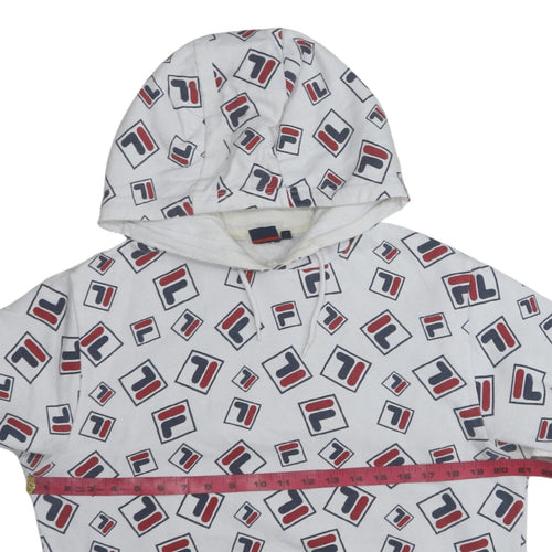 Fila Womens White Multicolour Logo Print Pullover Hoodie Size L