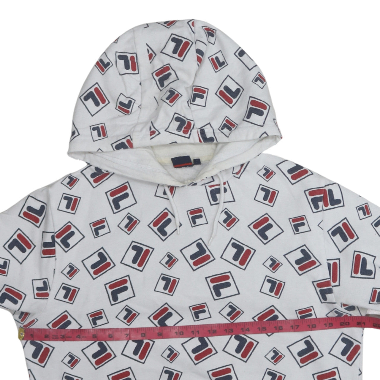 Fila Womens White Multicolour Logo Print Pullover Hoodie Size L