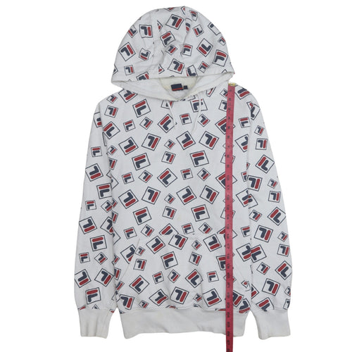 Fila Womens White Multicolour Logo Print Pullover Hoodie Size L