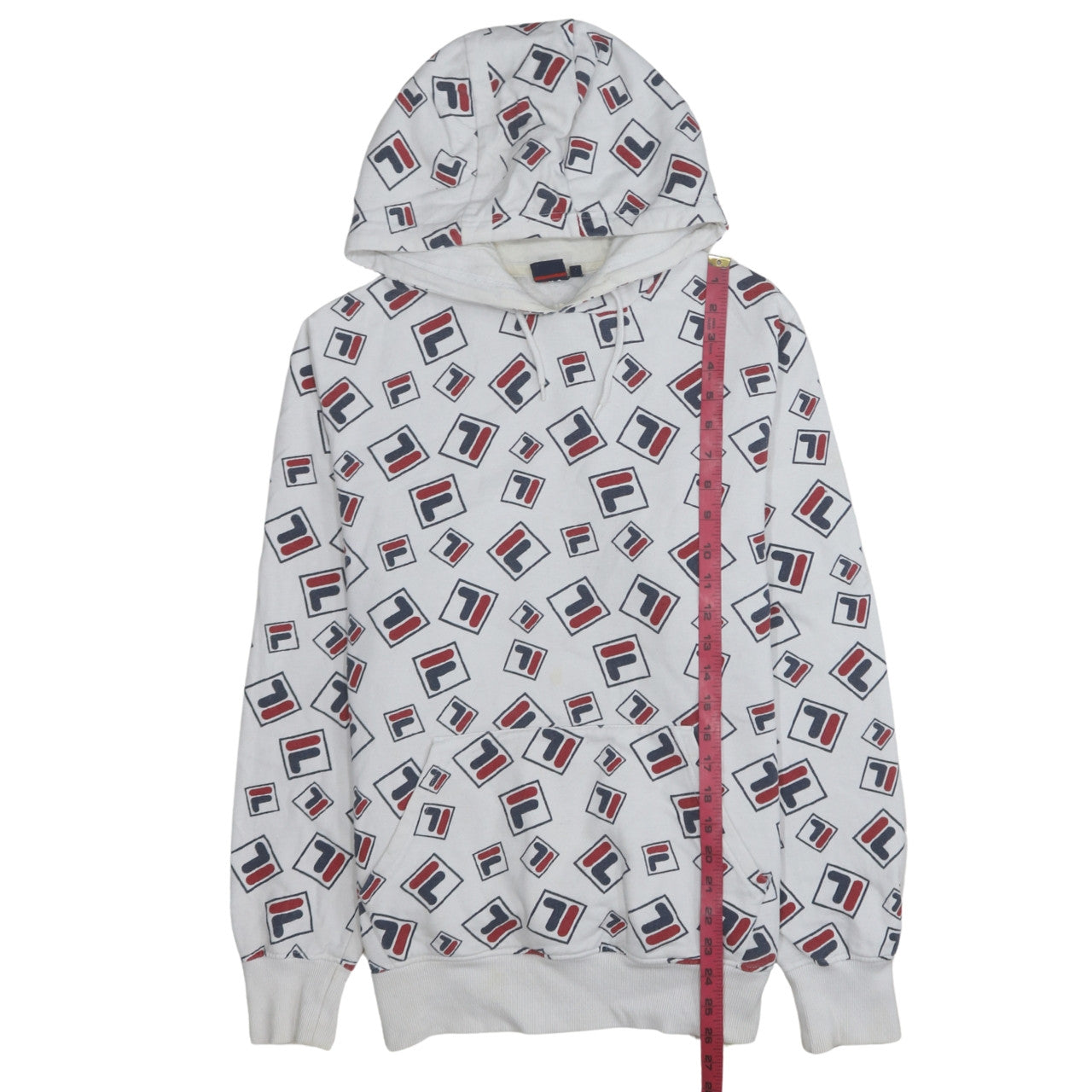 Fila Womens White Multicolour Logo Print Pullover Hoodie Size L