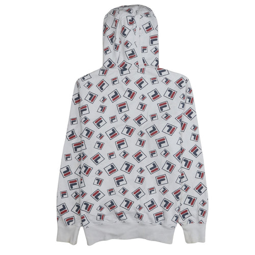 Fila Womens White Multicolour Logo Print Pullover Hoodie Size L