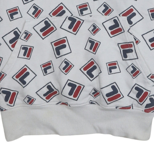 Fila Womens White Multicolour Logo Print Pullover Hoodie Size L