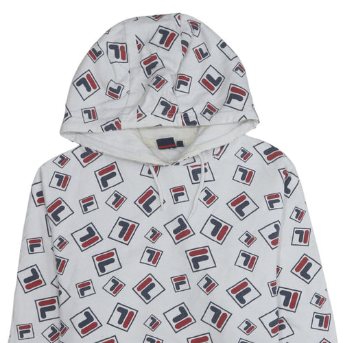 Fila Womens White Multicolour Logo Print Pullover Hoodie Size L
