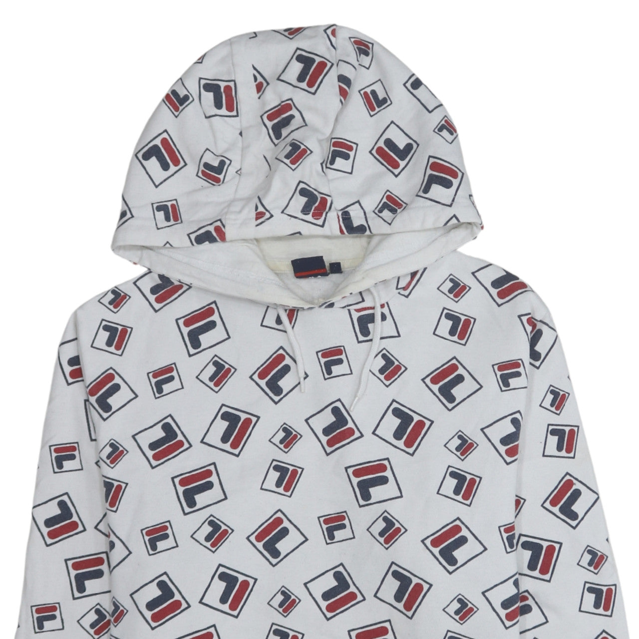 Fila Womens White Multicolour Logo Print Pullover Hoodie Size L