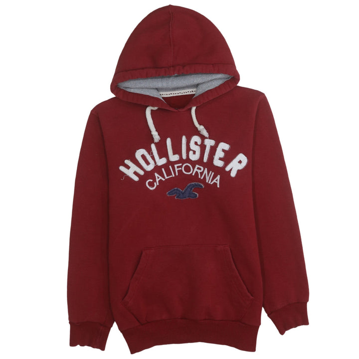 Hollister Mens Red Pullover Hoodie Size M Embroidered Logo Fleece