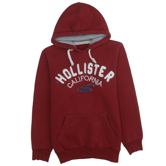 Hollister Mens Red Pullover Hoodie Size M Embroidered Logo Fleece