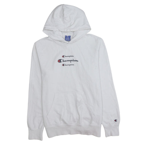 Champion Women White Large Pullover Hoodie Cotton Logo Print
