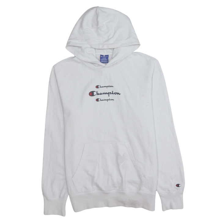 Champion Women White Large Pullover Hoodie Cotton Logo Print
