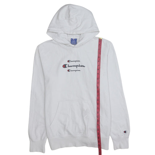Champion Women White Large Pullover Hoodie Cotton Logo Print