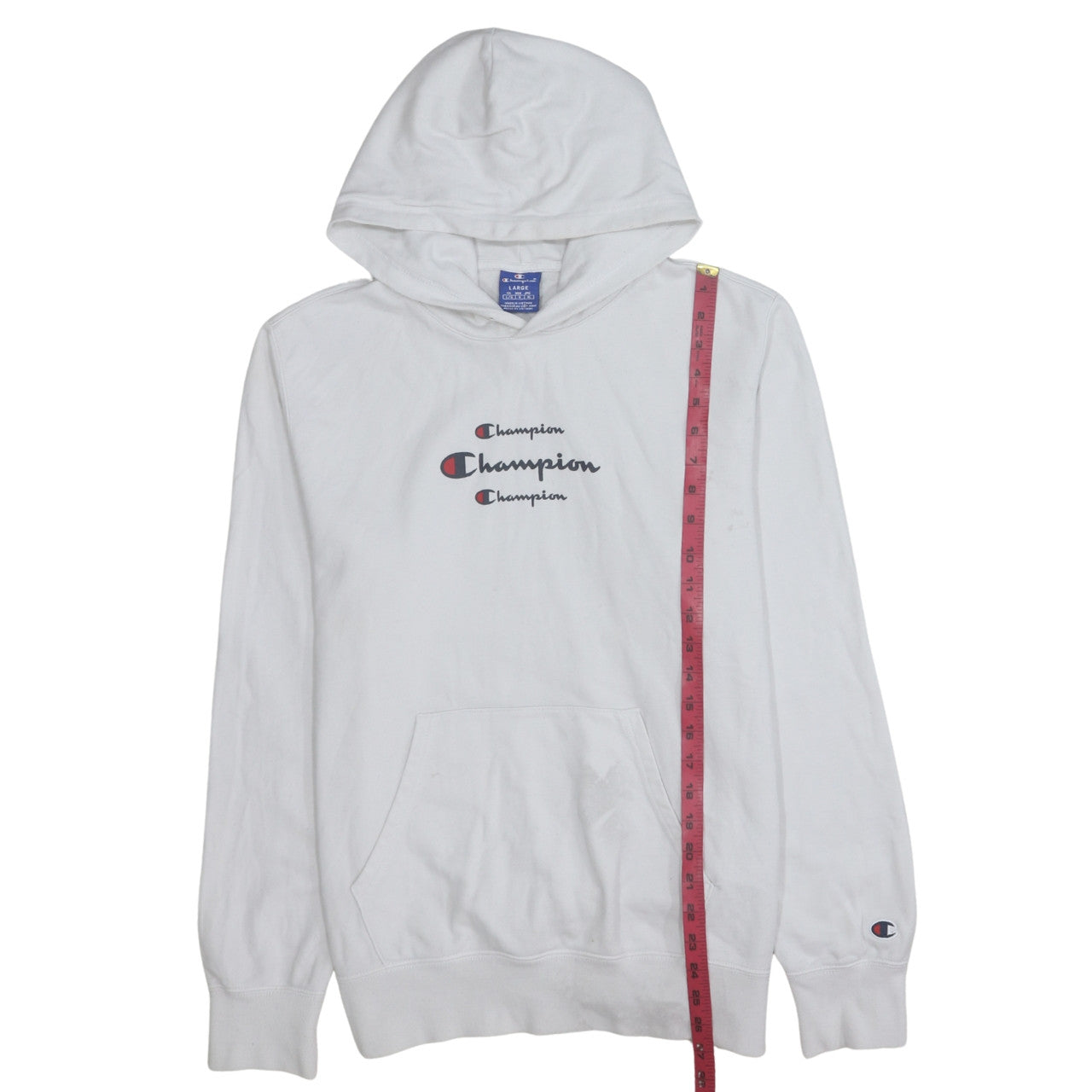 Champion Women White Large Pullover Hoodie Cotton Logo Print