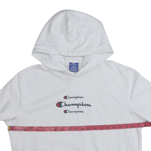 Champion Women White Large Pullover Hoodie Cotton Logo Print