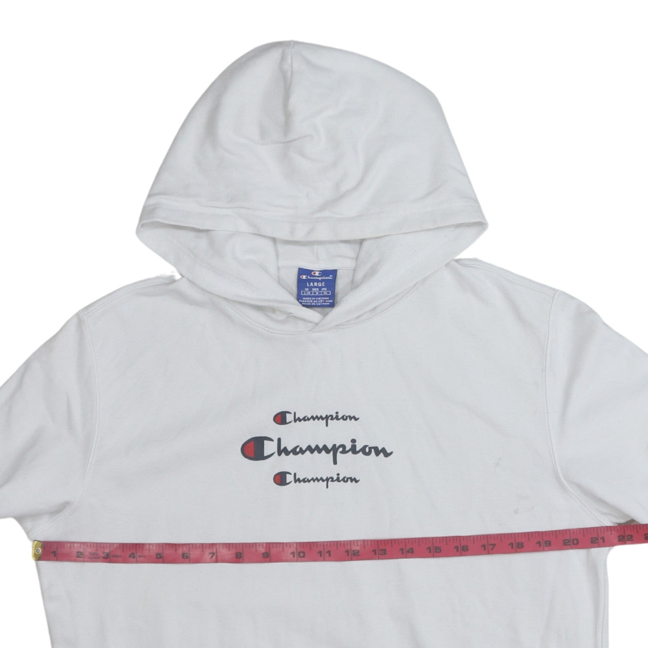Champion Women White Large Pullover Hoodie Cotton Logo Print