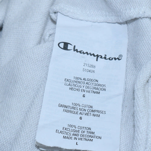 Champion Women White Large Pullover Hoodie Cotton Logo Print