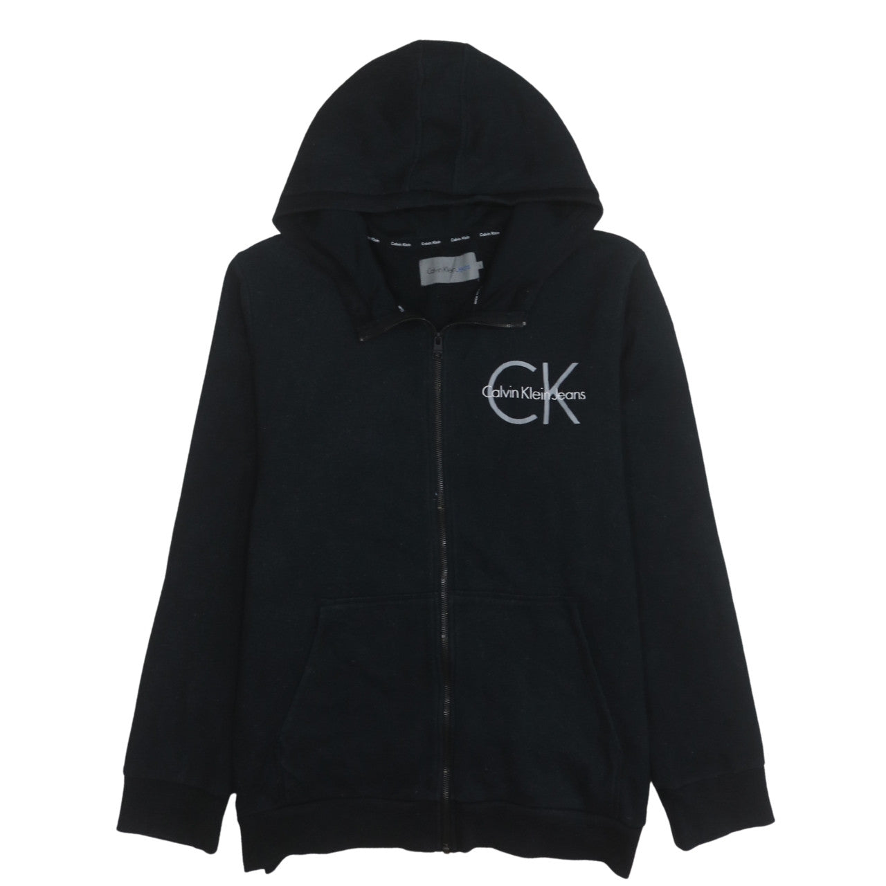 Calvin Klein Jeans Men's Black Full Zip Hoodie L Logo Fleece