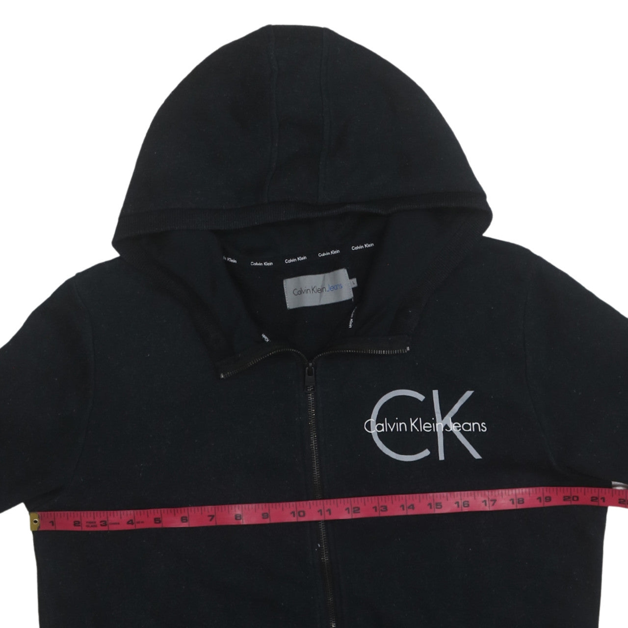Calvin Klein Jeans Men's Black Full Zip Hoodie L Logo Fleece
