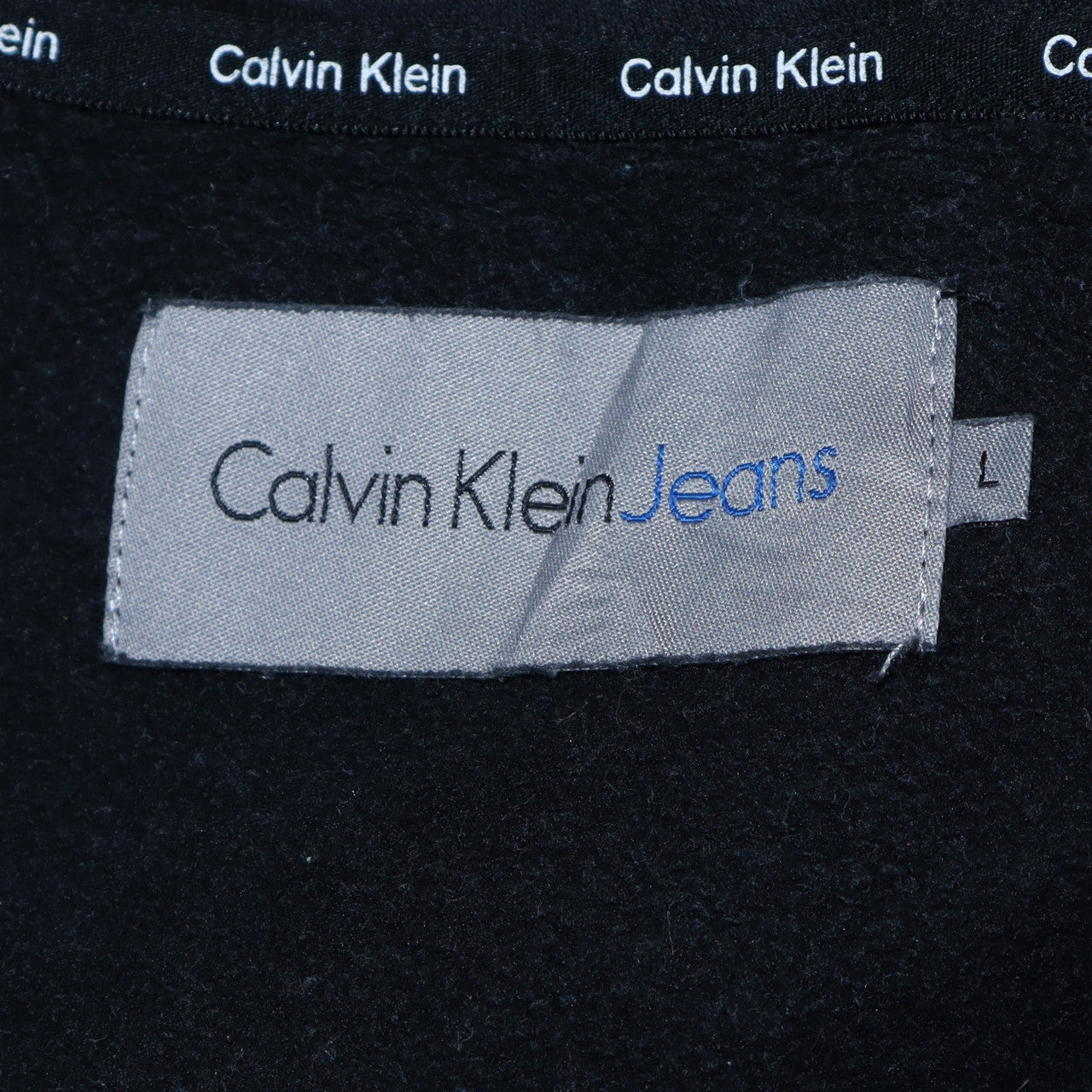 Calvin Klein Jeans Men's Black Full Zip Hoodie L Logo Fleece