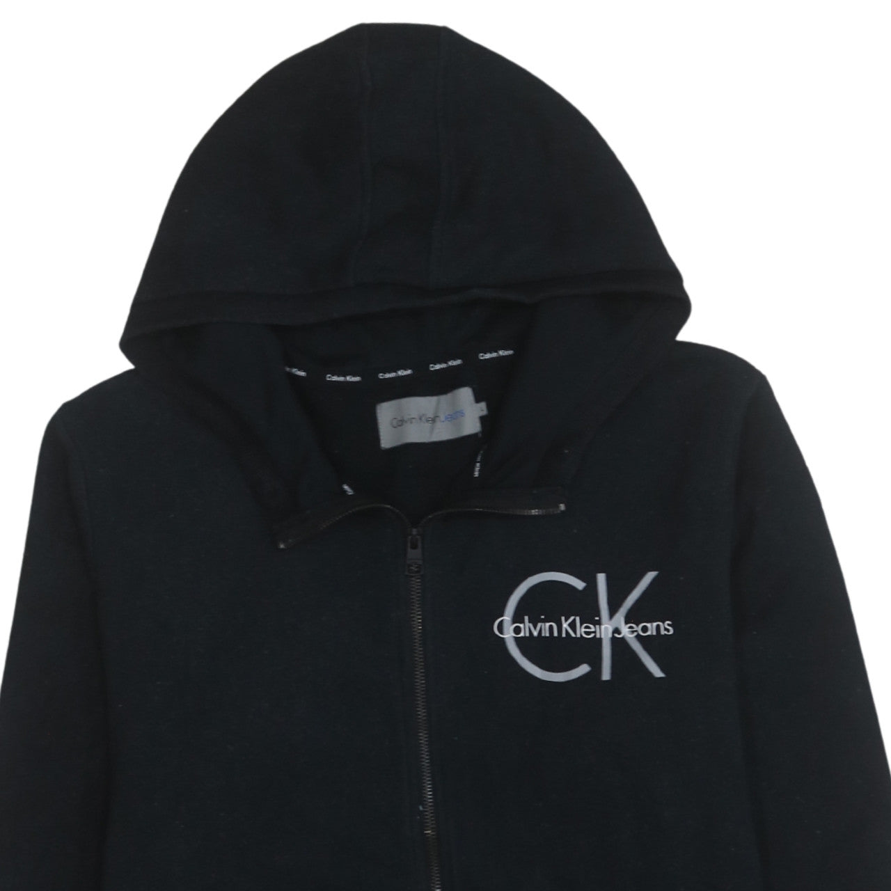 Calvin Klein Jeans Men's Black Full Zip Hoodie L Logo Fleece