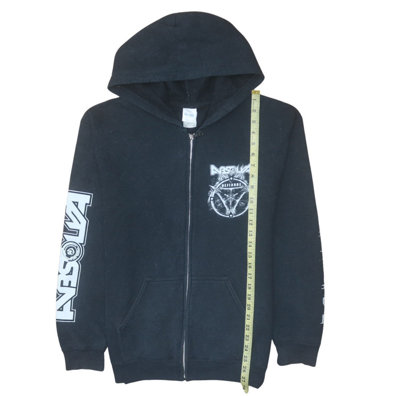 Gildan Men's Black Full Zip Heavy Blend Hoodie Medium Rock Band Design