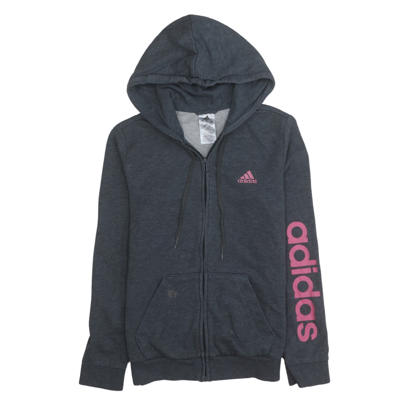 Adidas Women’s Dark Grey Full Zip Hoodie Size S 8-10 Pink Logo