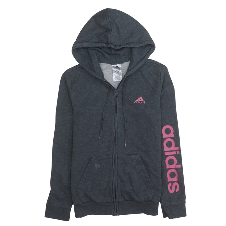 Adidas Women’s Dark Grey Full Zip Hoodie Size S 8-10 Pink Logo