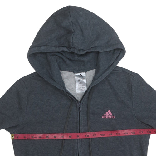 Adidas Women’s Dark Grey Full Zip Hoodie Size S 8-10 Pink Logo