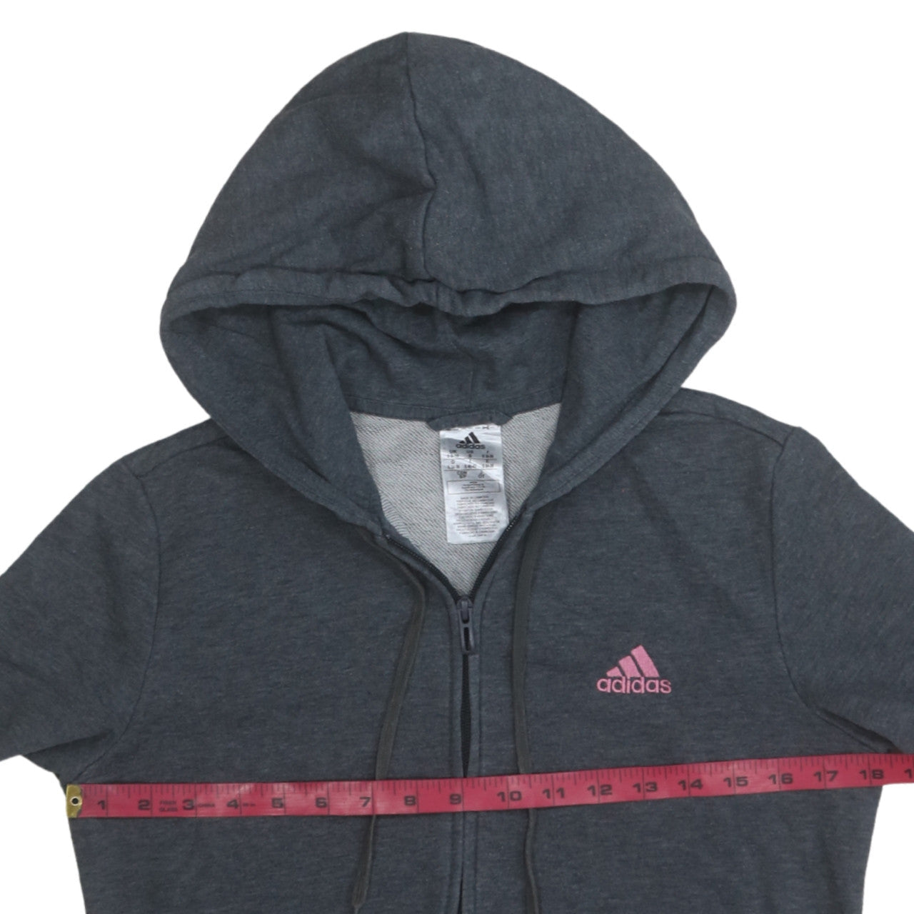 Adidas Women’s Dark Grey Full Zip Hoodie Size S 8-10 Pink Logo
