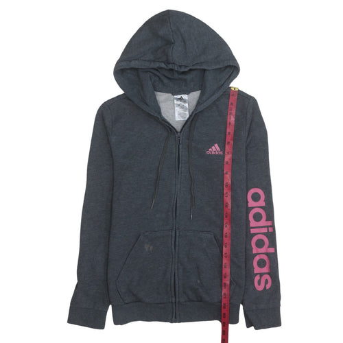 Adidas Women’s Dark Grey Full Zip Hoodie Size S 8-10 Pink Logo