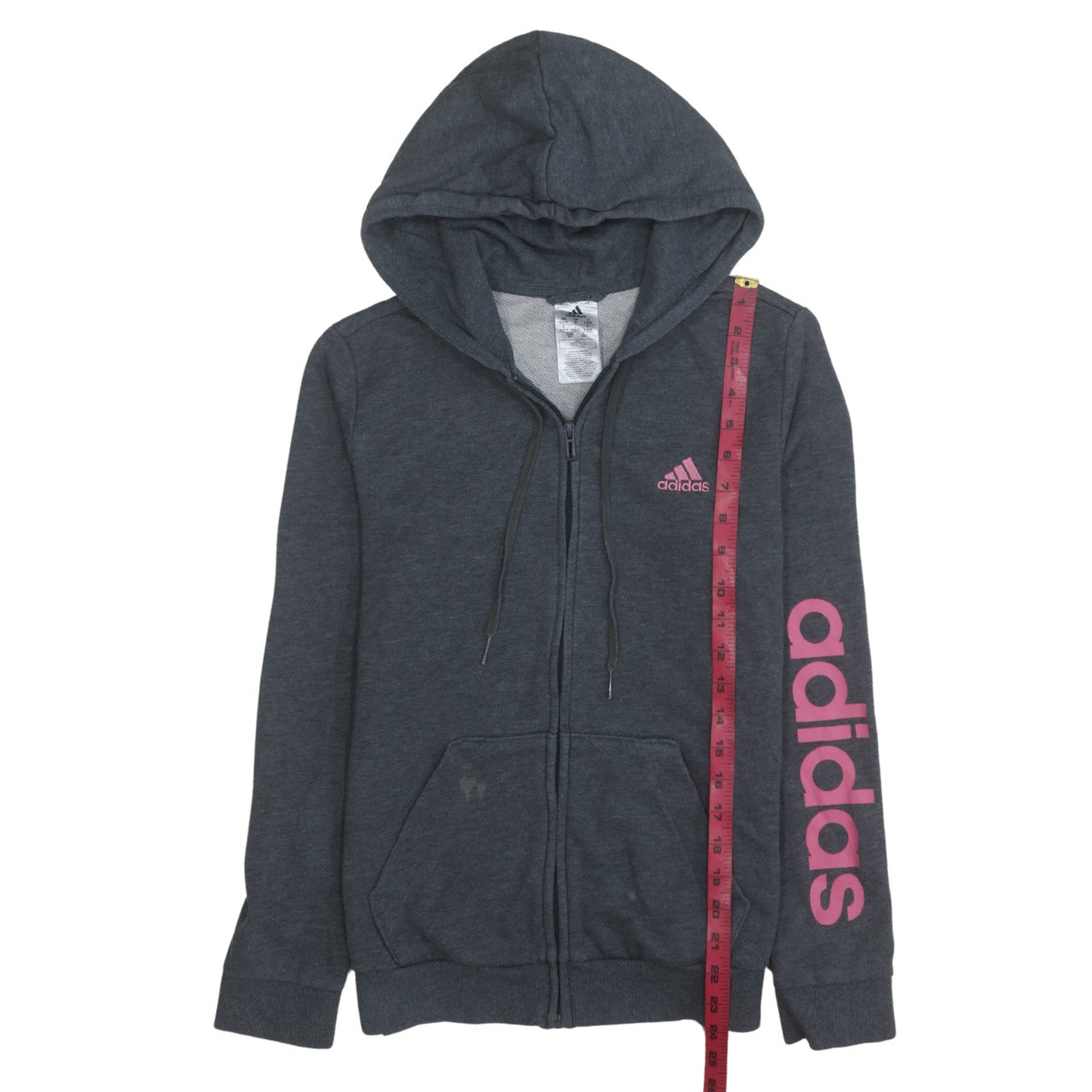 Adidas Women’s Dark Grey Full Zip Hoodie Size S 8-10 Pink Logo