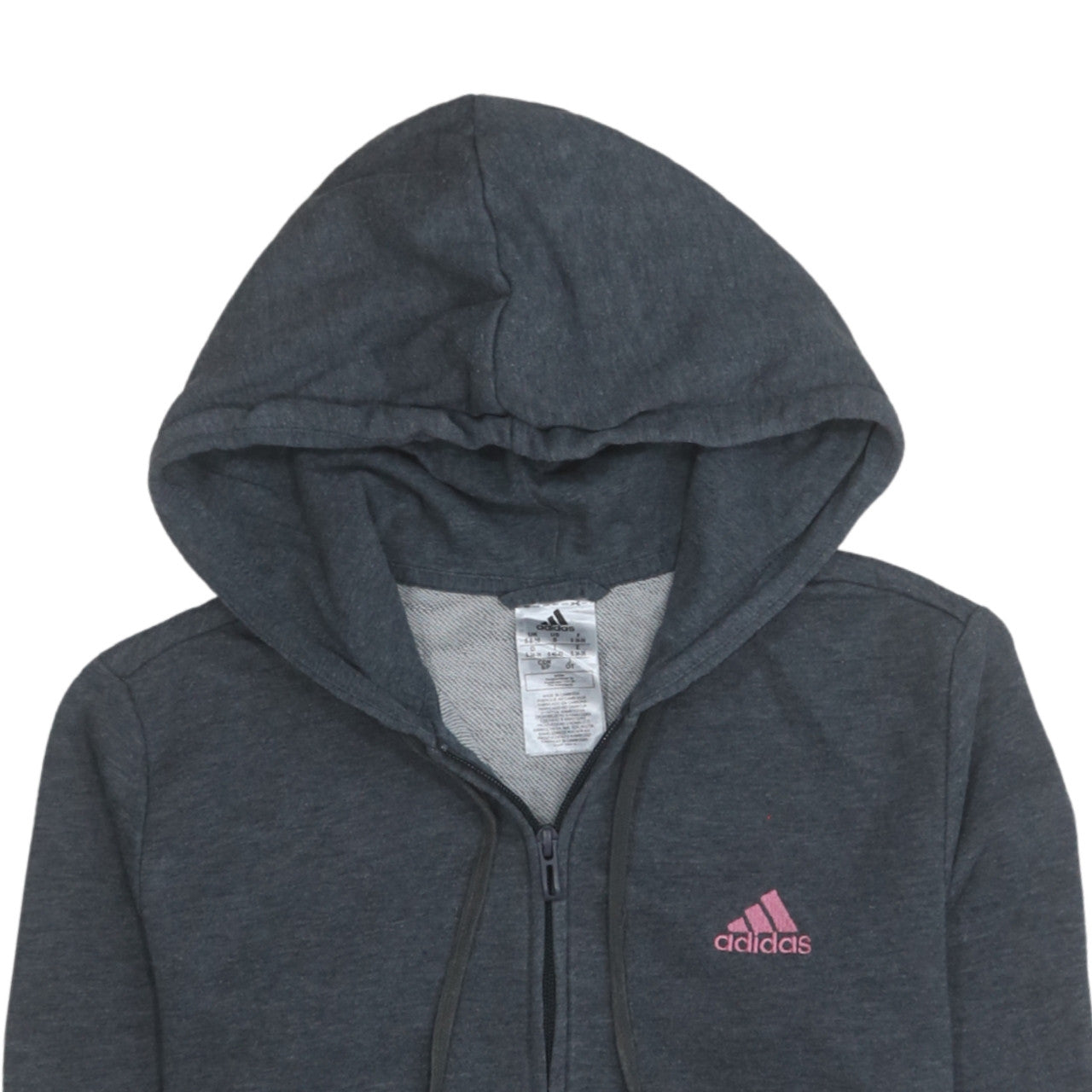 Adidas Women’s Dark Grey Full Zip Hoodie Size S 8-10 Pink Logo