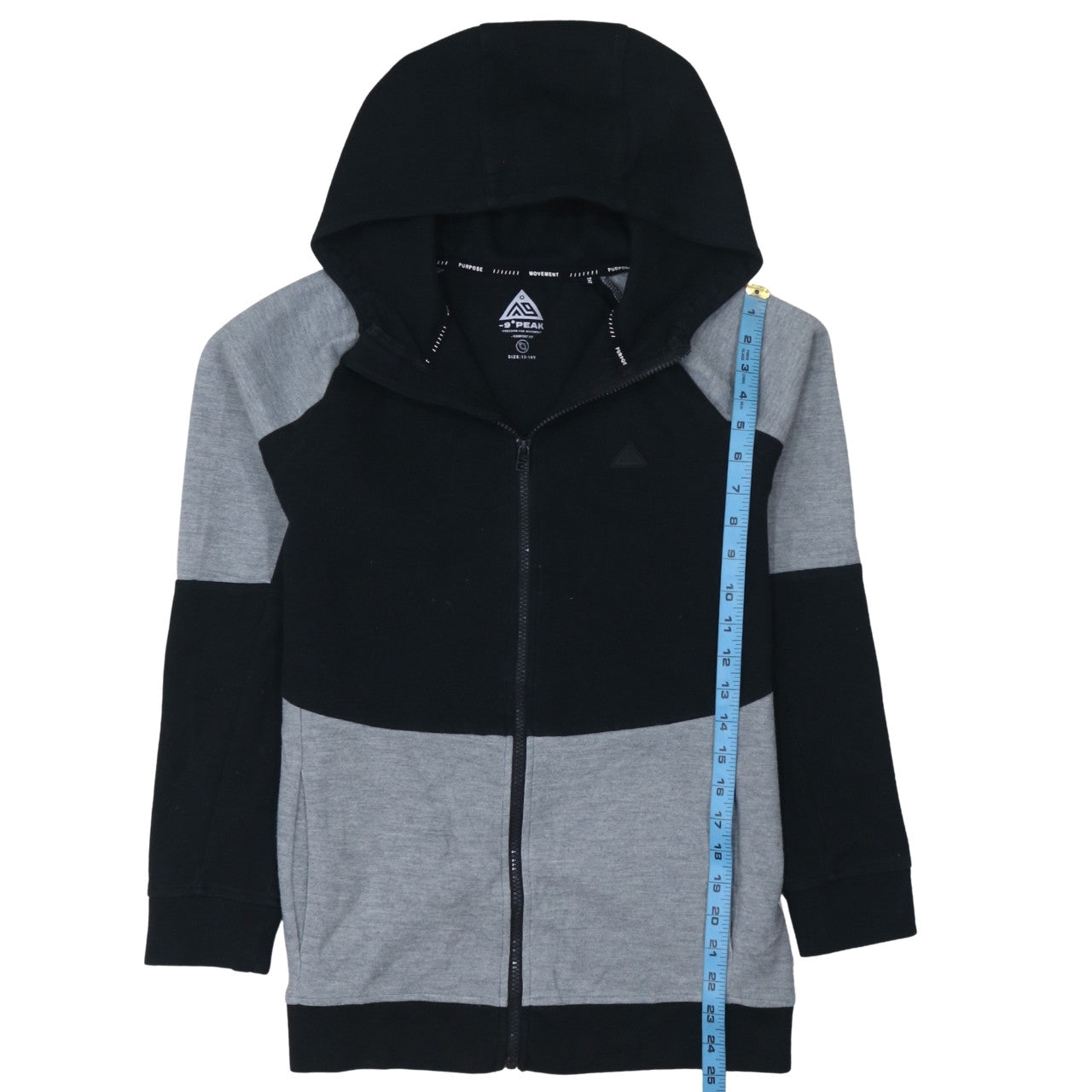-9° PEAK Teens Black Grey Full Zip Hoodie 13-14Y Regular Fit