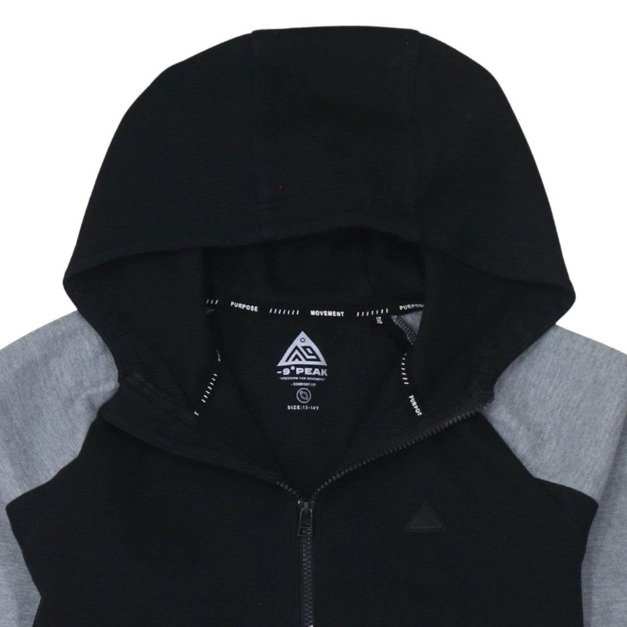 -9° PEAK Teens Black Grey Full Zip Hoodie 13-14Y Regular Fit