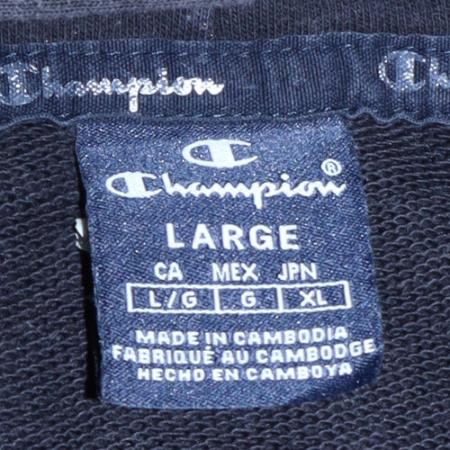 Champion Men's Black Pullover Hoodie Size L Logo Fleece Sweatshirt