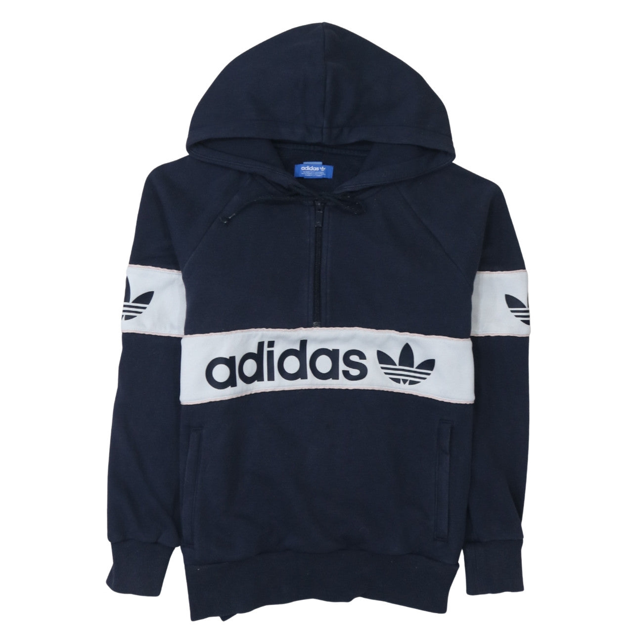 Adidas Mens Blue Small 1/2 Zip Logo Hoodie Pullover Sweatshirt
