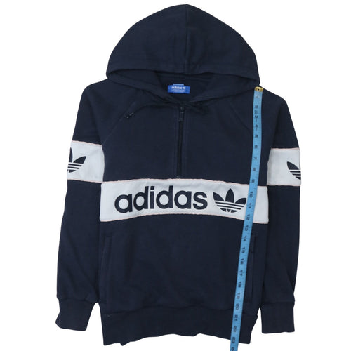 Adidas Mens Blue Small 1/2 Zip Logo Hoodie Pullover Sweatshirt