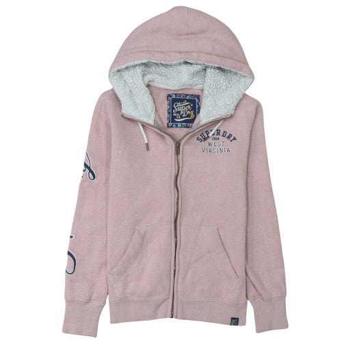 Superdry Women Pink Full Zip Hoodie Lined Fleece Size S