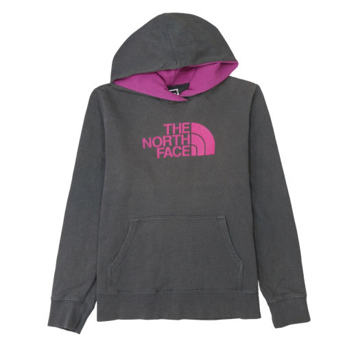 The North Face Womens Grey Pink Pullover Hoodie Size M Cotton Fleece