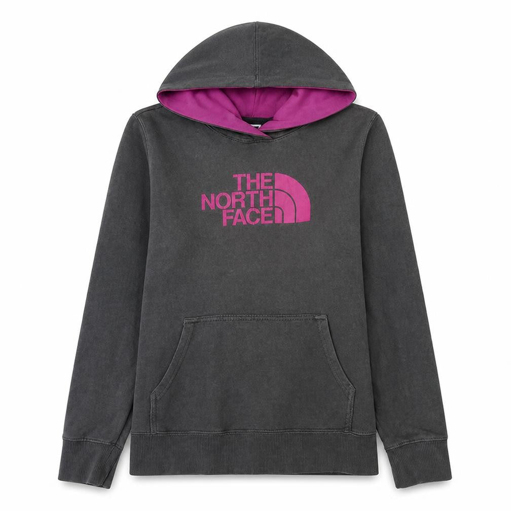 The North Face Womens Grey Pink Pullover Hoodie Size M Cotton Fleece