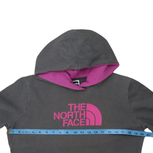 The North Face Womens Grey Pink Pullover Hoodie Size M Cotton Fleece