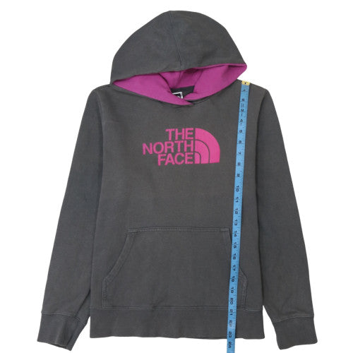 The North Face Womens Grey Pink Pullover Hoodie Size M Cotton Fleece