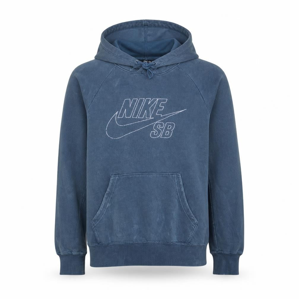 Front view of Nike SB Men's Blue Pullover Hoodie, size S, Regular Fit Skate Style