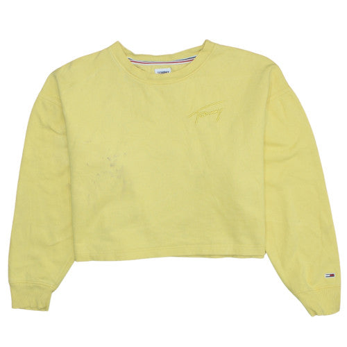 Tommy Jeans Womens Yellow Crew Neck Cropped Sweatshirt M