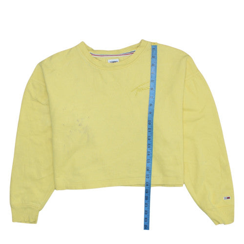 Tommy Jeans Womens Yellow Crew Neck Cropped Sweatshirt M