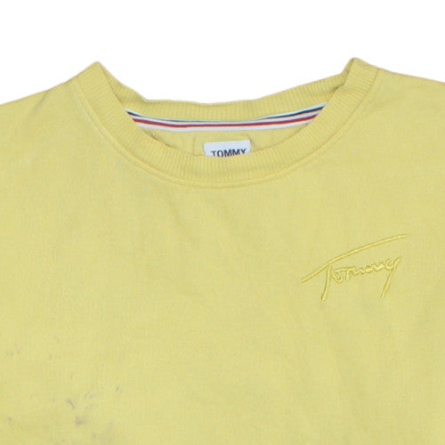 Tommy Jeans Womens Yellow Crew Neck Cropped Sweatshirt M
