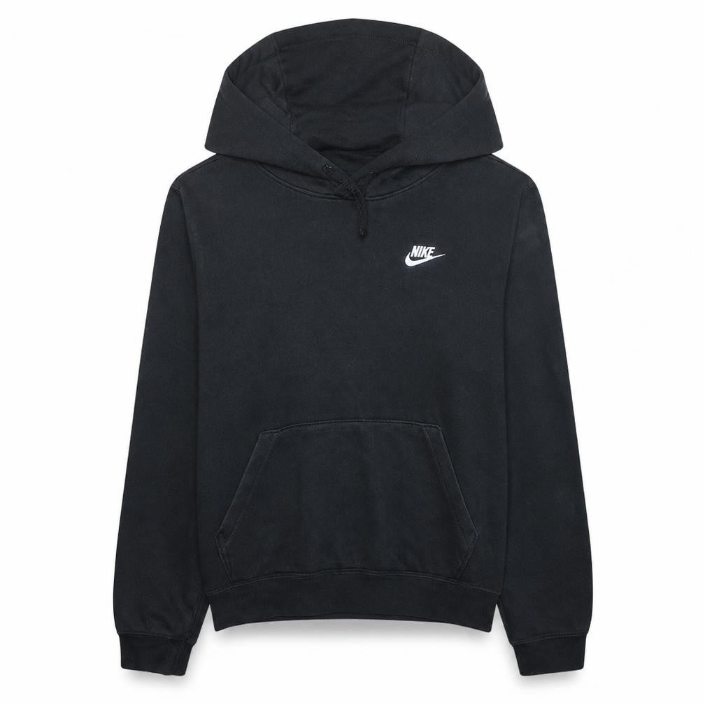 Front view of Nike Men's Black Pullover Hoodie M Regular Fit Fleece Logo Sweatshirt