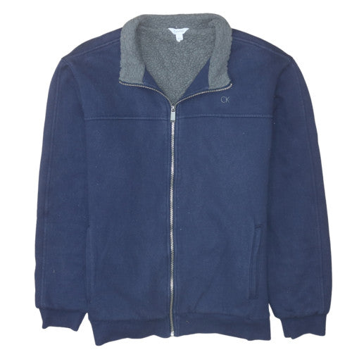 Calvin Klein Men Blue Full Zip Fleece Sweatshirt L Regular Fit