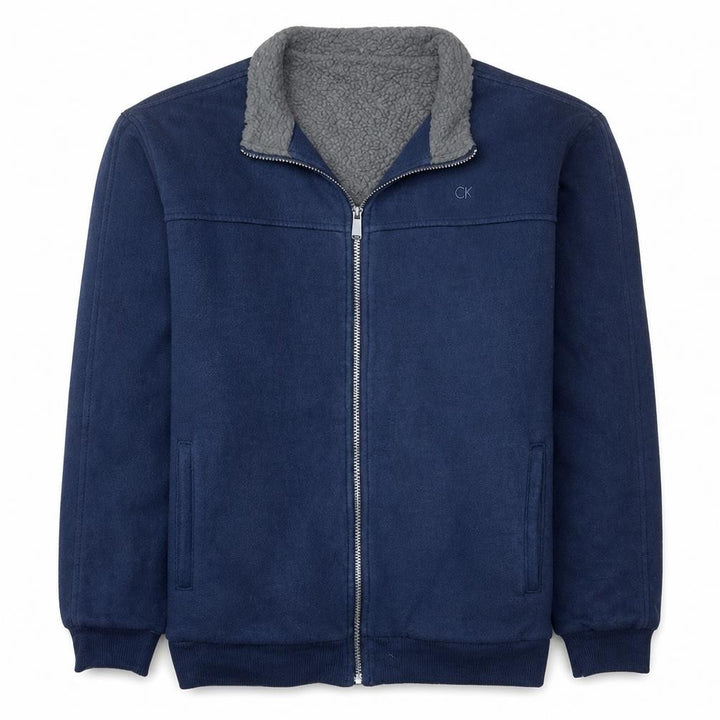 Calvin Klein Men Blue Full Zip Fleece Sweatshirt L Regular Fit