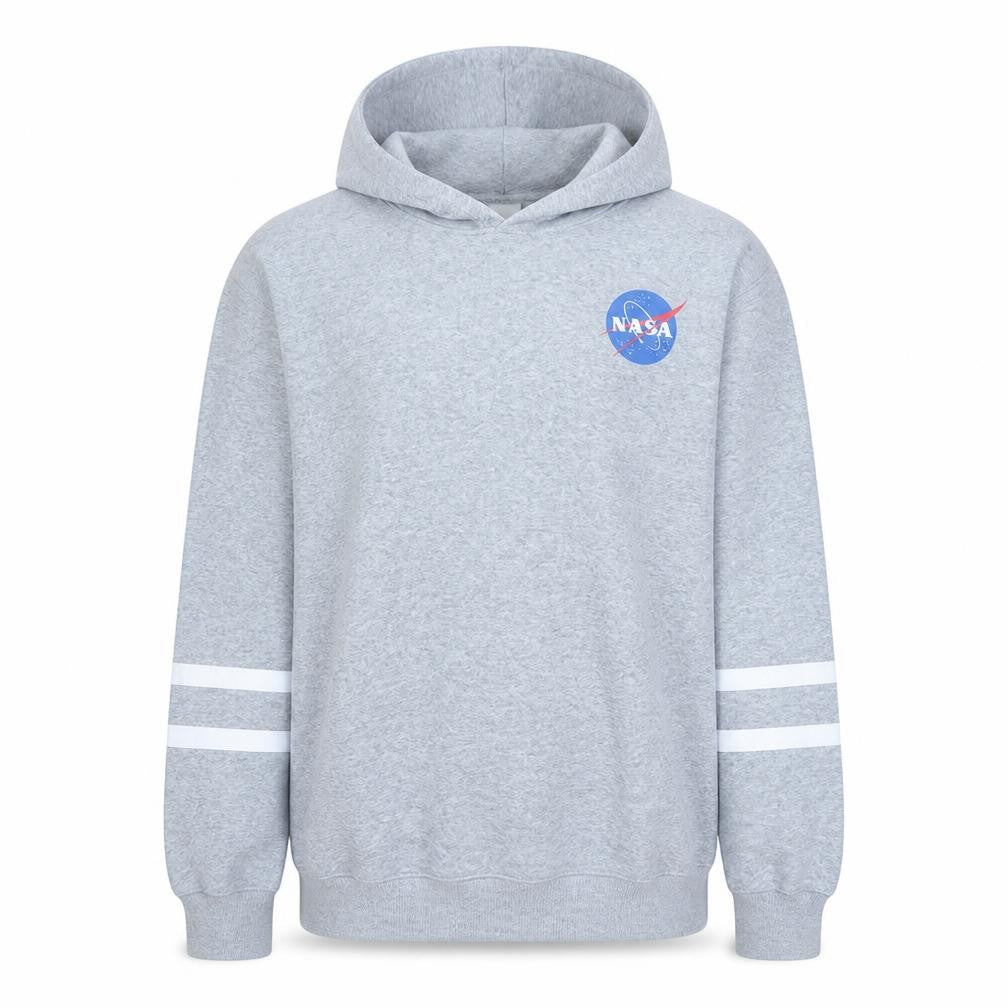 Front view of Men’s Grey NASA Pullover Hoodie Fleece Lined Regular Fit Medium