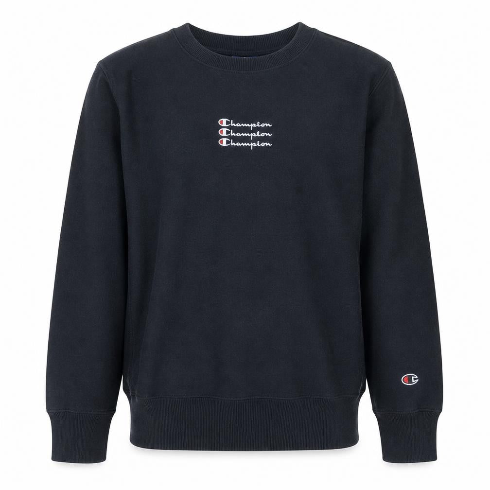Front view of Champion Men's Black Small Pullover Sweatshirt Embroidered Logo