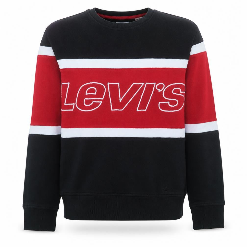 Front view of Levi's Men's Black Red Crew Neck Logo Sweatshirt, size S
